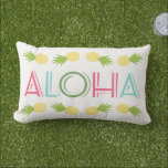 Tropical Aloha with Yellow Pineapples Lumbar Cushion<br><div class="desc">Welcome guests to our home with a tropical style pillow design that features colourful "Aloha" typography and a festive yellow pineapple border. Includes bright pink,  aqua blue,  leaf green,  sunshine yellow,  and white colours.</div>