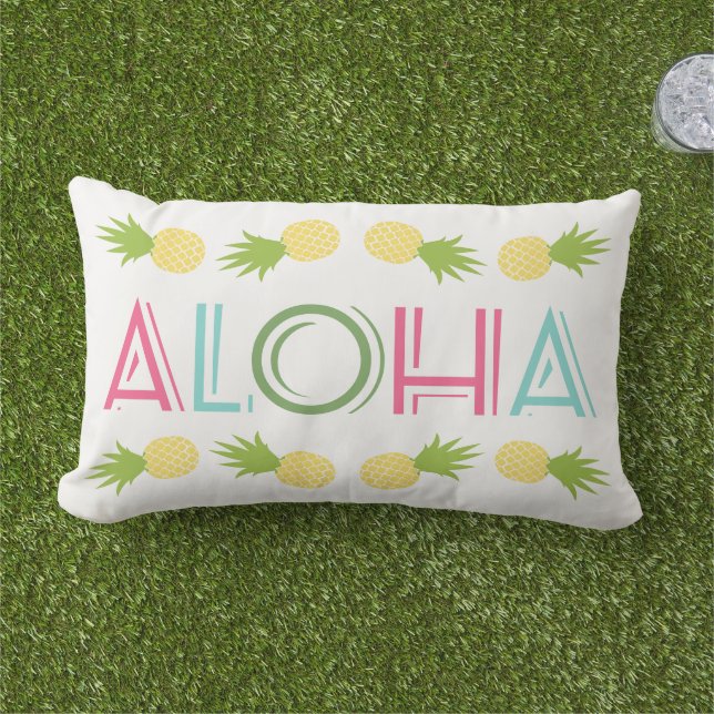 Tropical Aloha with Yellow Pineapples Lumbar Cushion (Grass)