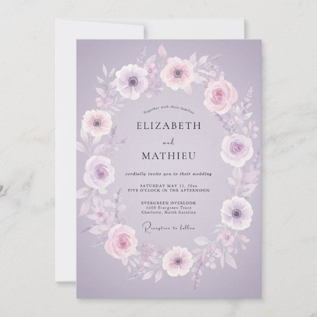Tropical Amethyst Peony Wedding Invitation (Front)