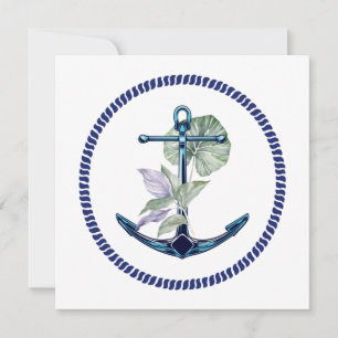 Tropical Anchor with Plants and Flowers Blank Invitation