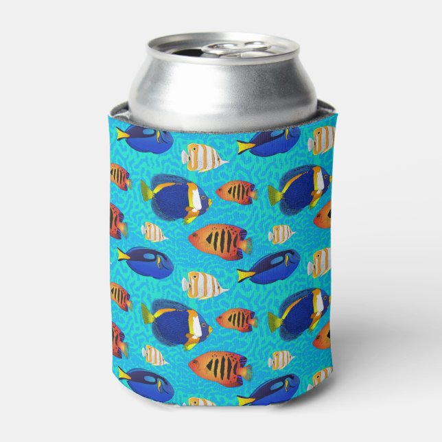 Tropical and Aquarium Fish Design on Ocean Coral Can Cooler (Can Front)