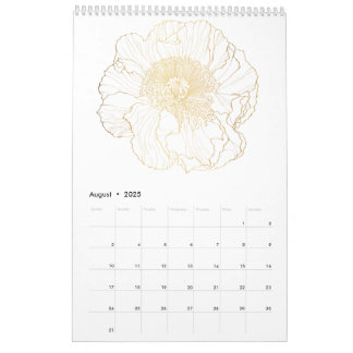 Tropical and garden floral golden line flowers. calendar