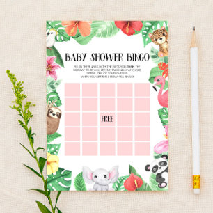 Tropical Animal Bingo Baby Shower Game Stationery
