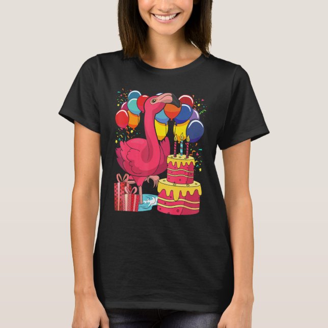 Tropical Animal Bird  Kids Birthday Cake Pink Flam T-Shirt (Front)