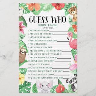 Tropical Animal Guess Who! Baby Shower Game Stationery
