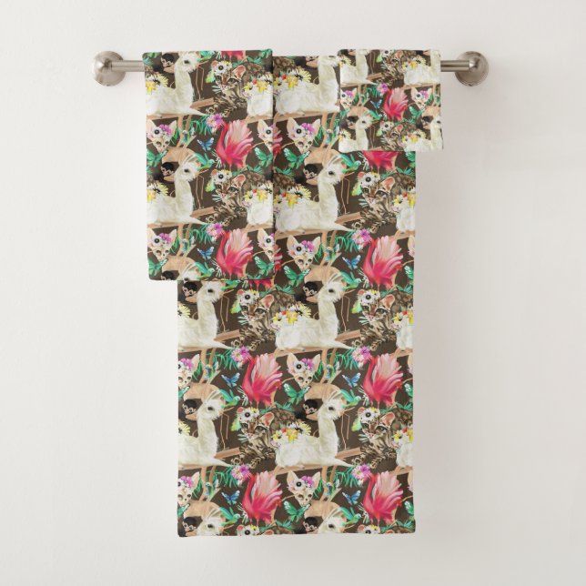 Tropical Animal Pattern Bath Towel Set (Insitu)