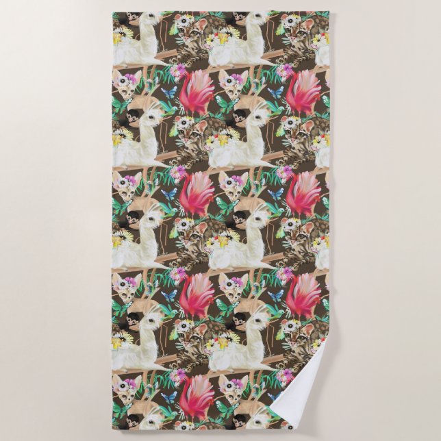 Tropical Animal Pattern Beach Towel (Front)