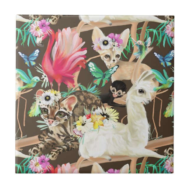 Tropical Animal Pattern Ceramic Tile (Front)
