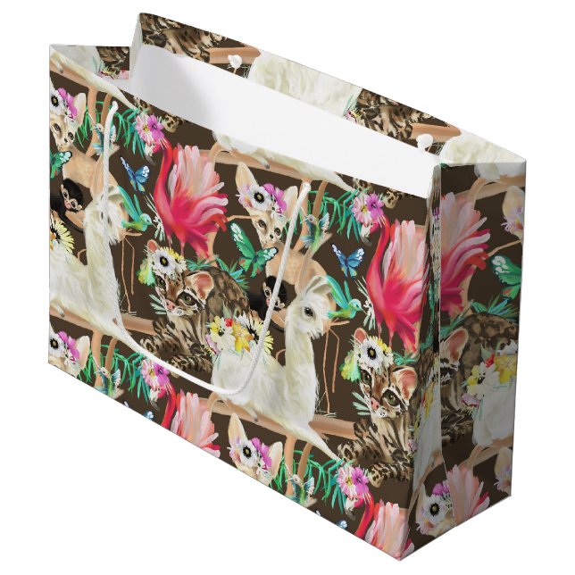 Tropical Animal Pattern Large Gift Bag (Front Angled)