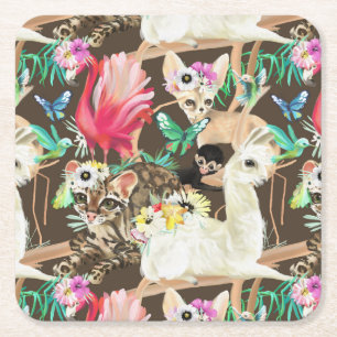 Tropical Animal Pattern Square Paper Coaster