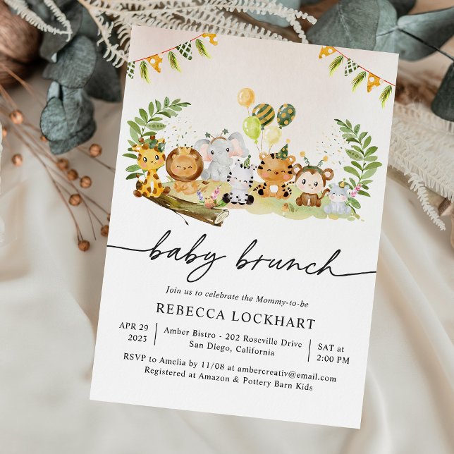 Tropical Animal Safari Theme Girl Baby Brunch Invitation (Creator Uploaded)