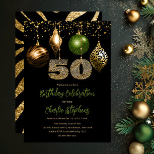 Tropical Animal Skin Baubles 50th Birthday Party Invitation