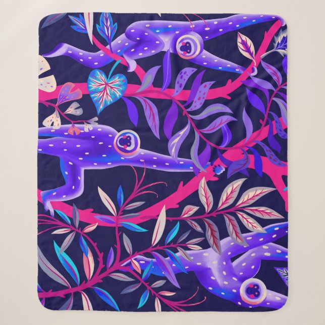 Tropical animals: blue monkeys pattern. sherpa blanket (Front)