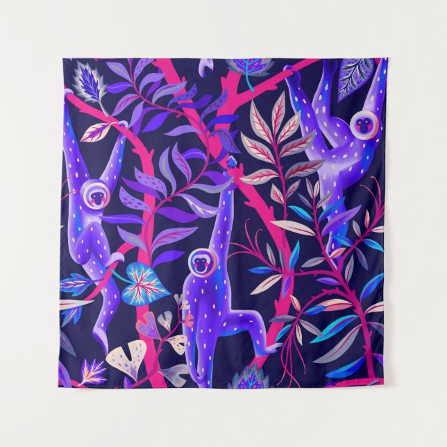 Tropical animals: blue monkeys pattern. tapestry (Front)