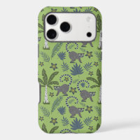 Tropical animals seamless pattern green and grey