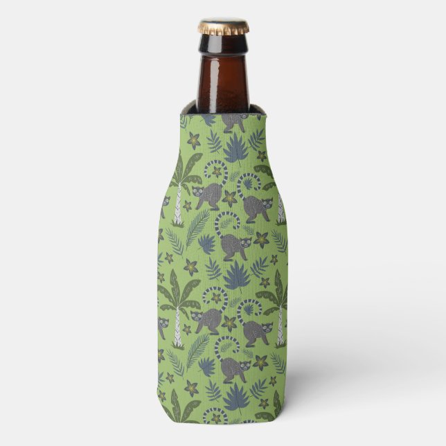 Tropical animals seamless pattern green and grey bottle cooler (Bottle Front)