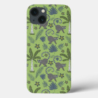 Tropical animals seamless pattern green and grey
