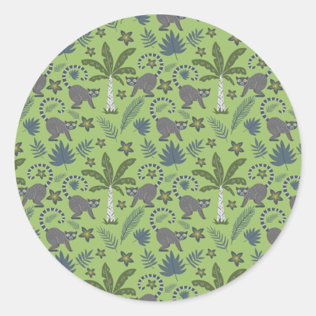Tropical animals seamless pattern green and grey classic round sticker (Front)