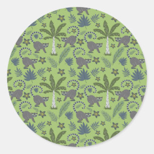 Tropical animals seamless pattern green and grey classic round sticker