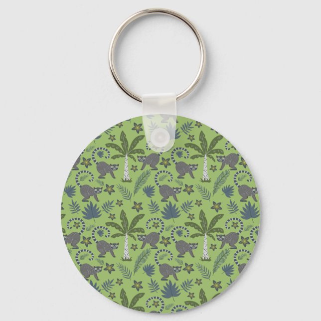 Tropical animals seamless pattern green and grey key ring (Front)