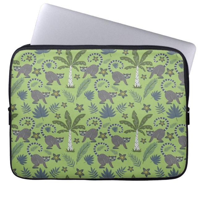 Tropical animals seamless pattern green and grey laptop sleeve (Front)