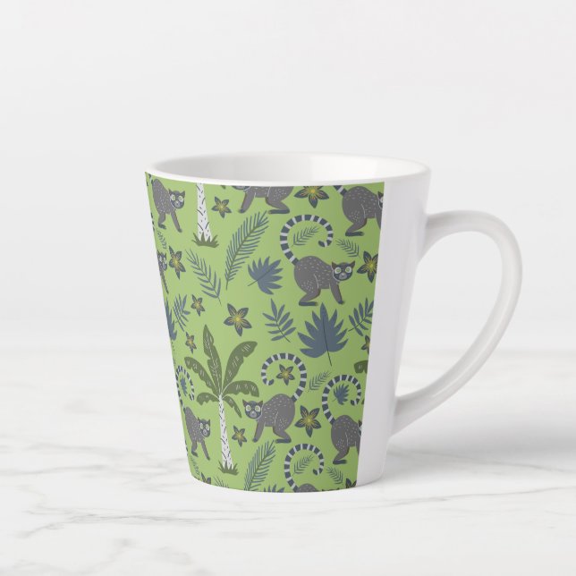 Tropical animals seamless pattern green and grey latte mug (Right)