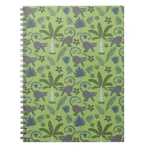 Tropical animals seamless pattern green and grey notebook
