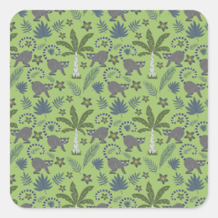 Tropical animals seamless pattern green and grey square sticker