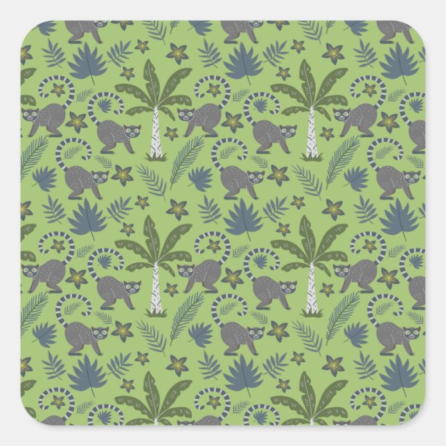 Tropical animals seamless pattern green and grey square sticker (Front)