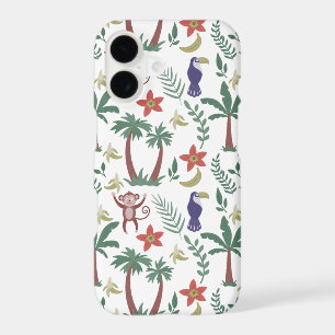 Tropical animals seamless pattern macaw and monkey
