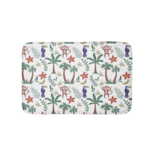 Tropical animals seamless pattern macaw and monkey bath mat