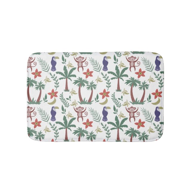 Tropical animals seamless pattern macaw and monkey bath mat (Front)