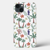 Tropical animals seamless pattern macaw and monkey