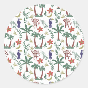 Tropical animals seamless pattern macaw and monkey classic round sticker