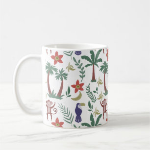 Tropical animals seamless pattern macaw and monkey coffee mug
