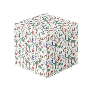 Tropical animals seamless pattern macaw and monkey cube