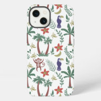 Tropical animals seamless pattern macaw and monkey