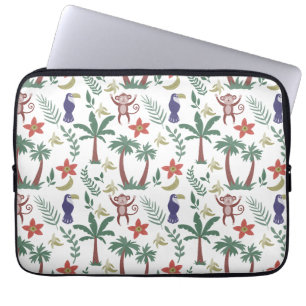 Tropical animals seamless pattern macaw and monkey laptop sleeve