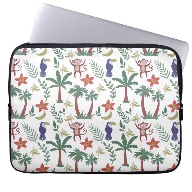 Tropical animals seamless pattern macaw and monkey laptop sleeve (Front)