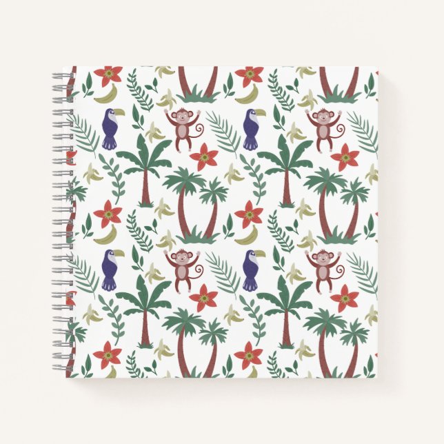 Tropical animals seamless pattern macaw and monkey notebook (Front)