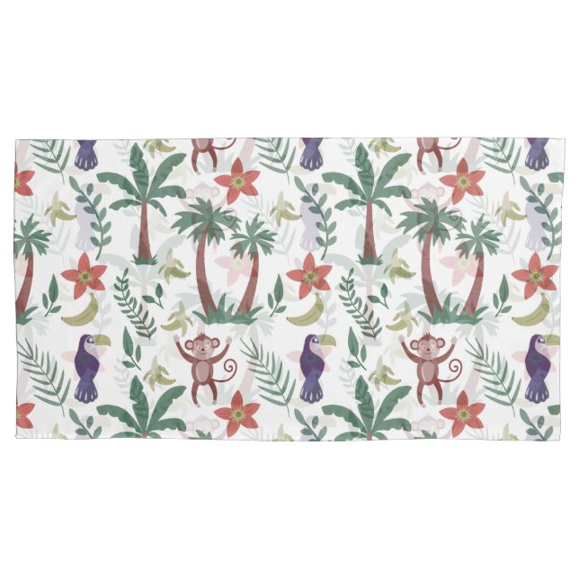Tropical animals seamless pattern macaw and monkey pillowcase (Front-Left)