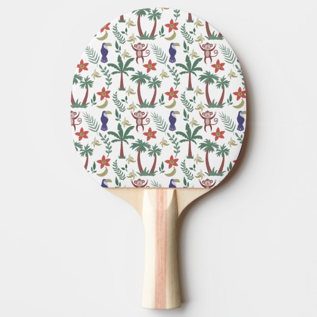 Tropical animals seamless pattern macaw and monkey ping pong paddle (Front)