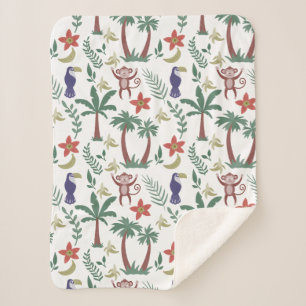 Tropical animals seamless pattern macaw and monkey sherpa blanket
