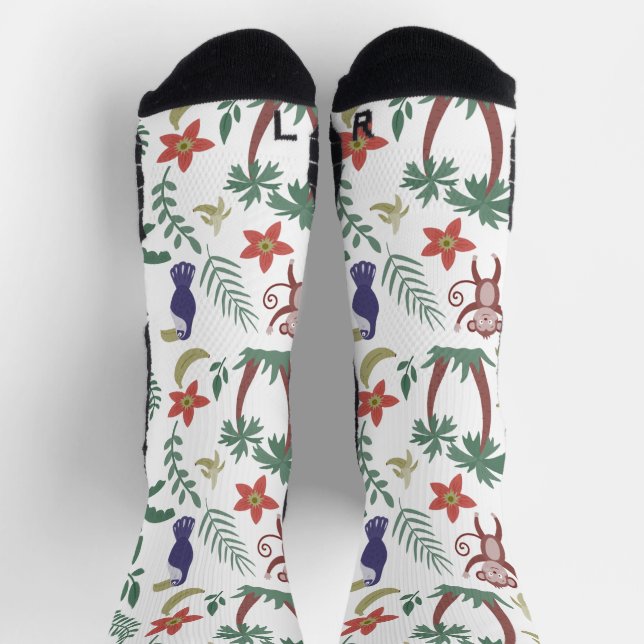 Tropical animals seamless pattern macaw and monkey socks (Top)