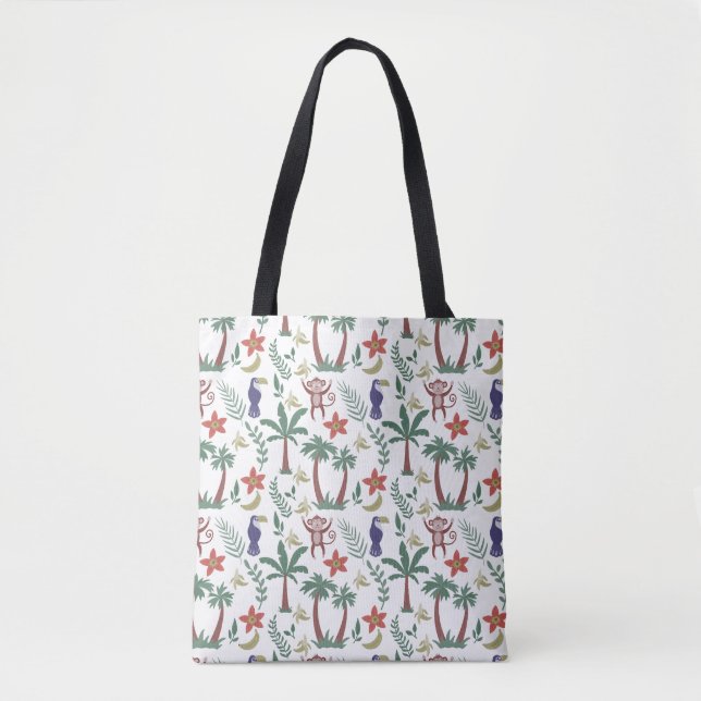 Tropical animals seamless pattern macaw and monkey tote bag (Front)