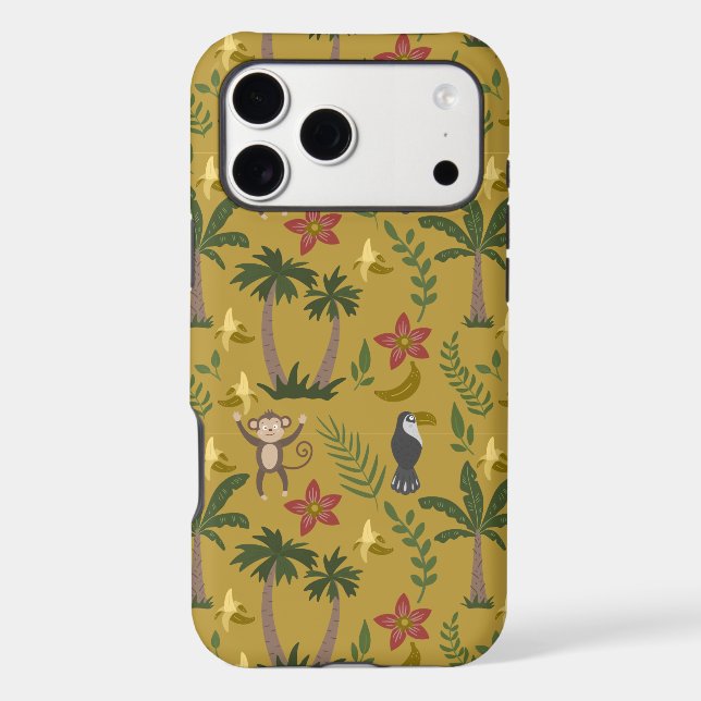 Tropical animals seamless pattern monkey , macaw (Back)