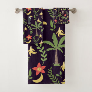 Tropical animals seamless pattern monkey & macaw bath towel set