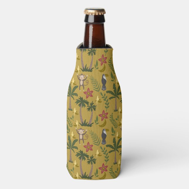 Tropical animals seamless pattern monkey , macaw bottle cooler (Bottle Front)