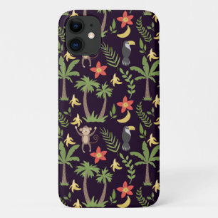 Tropical animals seamless pattern monkey & macaw iPhone 11 case