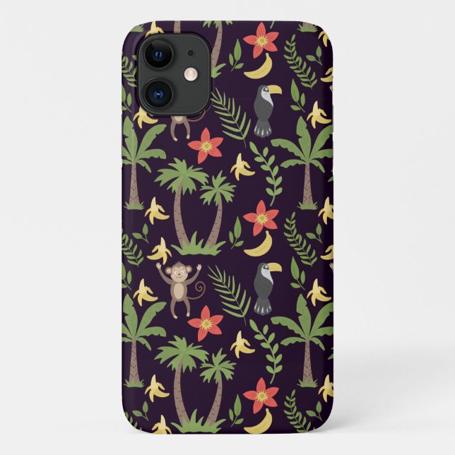 Tropical animals seamless pattern monkey & macaw Case-Mate iPhone case (Back)
